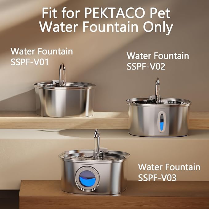PEKTACO Cat Water Fountain Filters Replacement & Pre-Filter Sponges for 3.2L/108oz Automatic Pet Fountain, Dog Water Dispenser (3 Filters+3 Sponges)