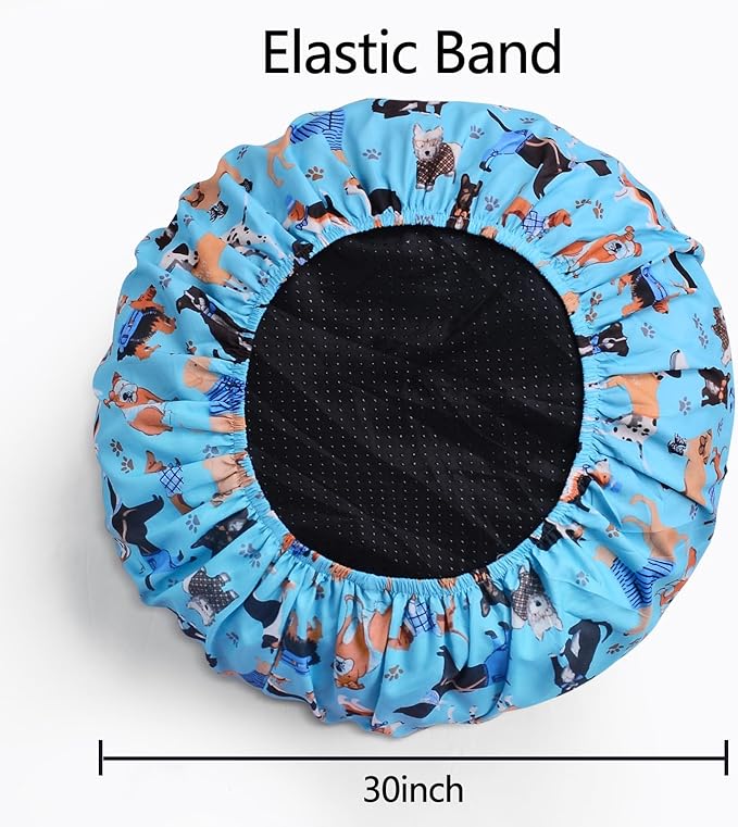 Round Replacement Dog Bed Covers Elastic Edged Washable Pet Bed Protector with Cute Dog Pattern Design for Small & Medium Pet Beds, Cover Only (Blue, 30×9.8 Inch)