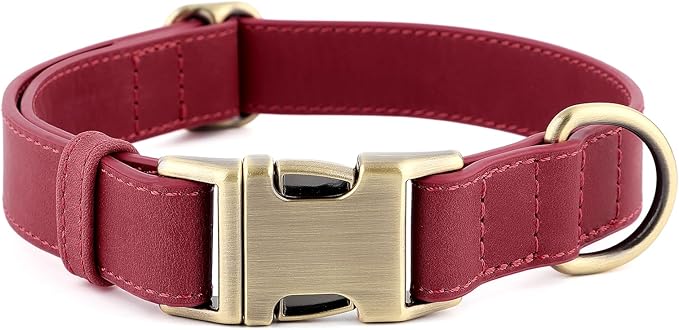 Plutus Pet Genuine Leather Dog Collar – Adjustable Pet Collar with Quick Release Metal Buckle, Soft Real Leather for Small Medium Large Dogs, Heavy Duty & Skin-Friendly (Burgundy, S)