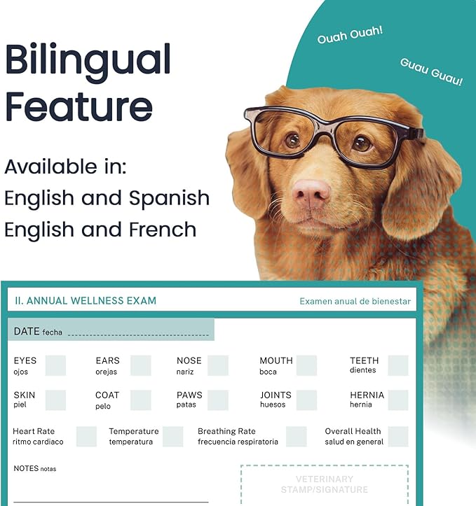 Color Premium PU Leather stitch-sewn Pet Passport Medical Record for Pet Health and Vaccination English + Spanish for Cat, Dog, Puppies and Kittens (Light Brown, Single)