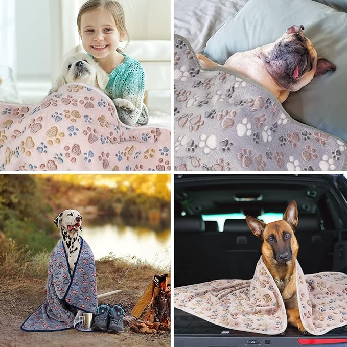 Dono 1 Pack 3 Dog Blankets, Soft Fluffy Fleece Pet Blanket Warm Sleep Mat Paw Print Design Puppy Kitten Throw Blankets Doggy Blanket for Dogs
