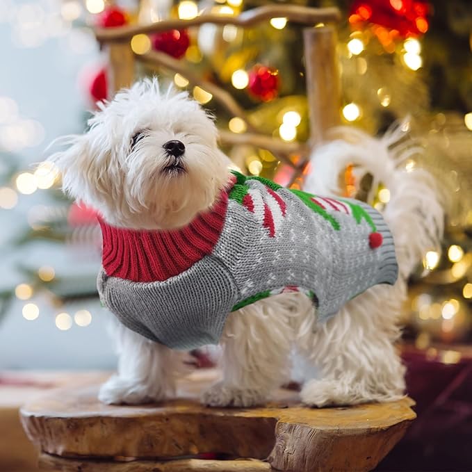 Dog Cat Ugly Christmas Sweater Boy Girl Xmas Pet Clothes Holiday Puppy Costume New Year Gifts for Small Medium Large Dogs Outfits (XS, Grey Elf)