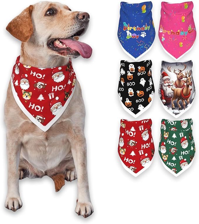 Christmas Dog Bandanas Santa Claus Dogs Scarf for Boy and Girl,Reflective Dog Bandana for Night Safety,Adjustable Cat Dogs Triangle Pet Scarves for Small Dogs,Red,S