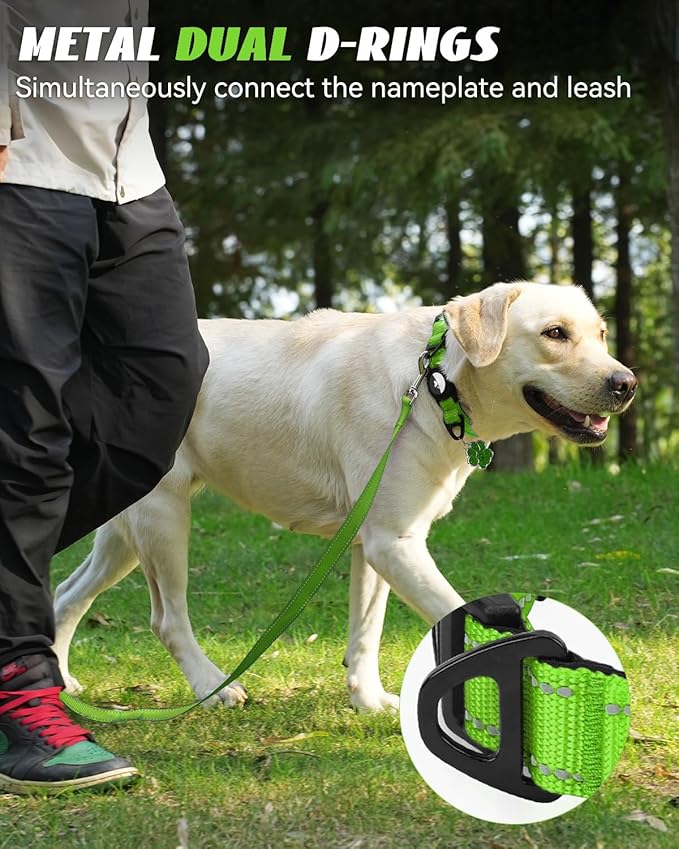 Joytale Airtag Dog Collar, Reflective Pet Collar with Waterproof AirTag Holder, Dual D-Rings, Soft Padded Adjustable for Extra Small and Puppy Dogs, Green, XS