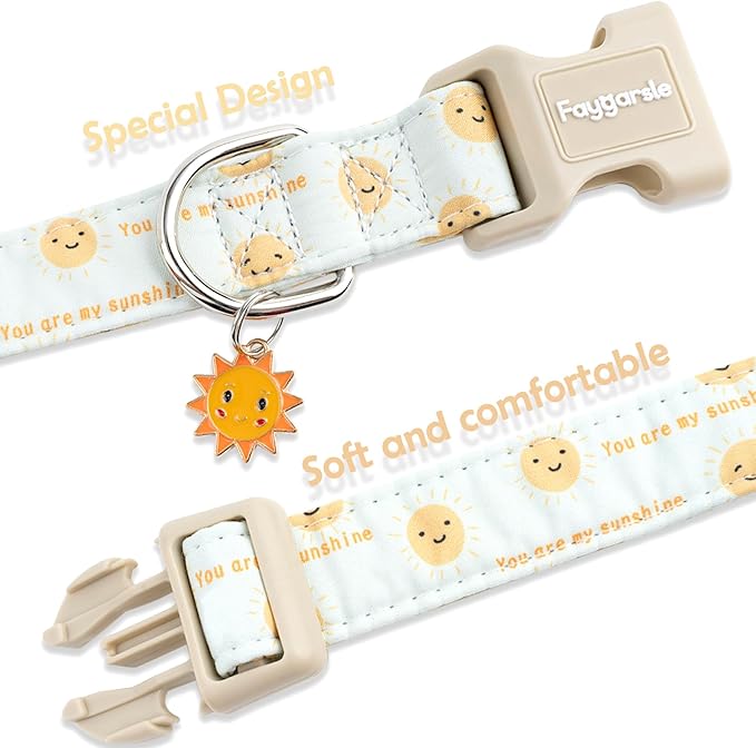 Faygarsle Sunshine Pattern Dog Collar, Adjustable Cotton Fabric, Cute Design for Small Medium Large Dogs M