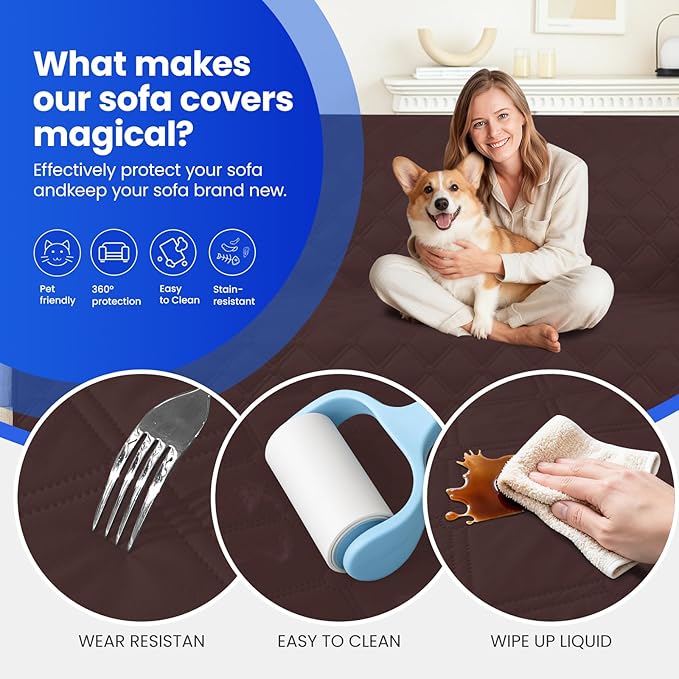 Waterproof Dog Blanket, Non-Slip Soft Pet Bed Cover, Couch Cover for Dogs Washable, Protects Sofa, Furniture, Crate, Car, Tear Resistant Leakproof Pet Blanket (52x82 Inch, Coffee)