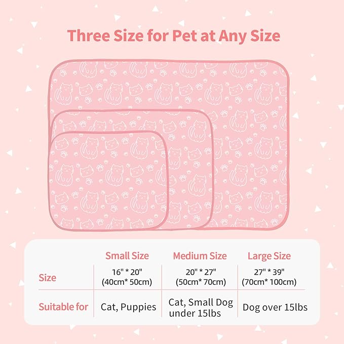NWK Pet Cooling Mat - Ice Silk Cooling Mat for Dogs & Cats Portable & Washable Pet Cooling Blanket, Car Seats, Beds for Summer (1, Pink Cat, 16’’ X 20’’ X 0.3)