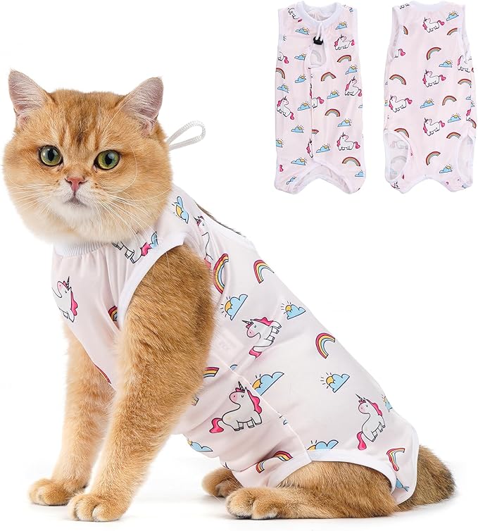 Avont Cat Recovery Suit - Kitten Onesie for Cats After Surgery, Cone of Shame Alternative Surgical Spay Suit for Female Cat, Post-Surgery or Skin Diseases Protection -Rainbow(L)