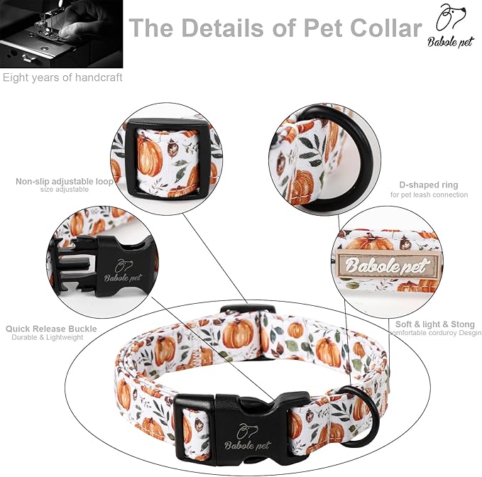 Fall Dog Collar, Cute Orange Pumpkin Pattern Puppy Collar, Soft Comfort Adjustable Holiday Thanksgiving Dog Collars for Small Medium Large Boy&Girl Dogs L