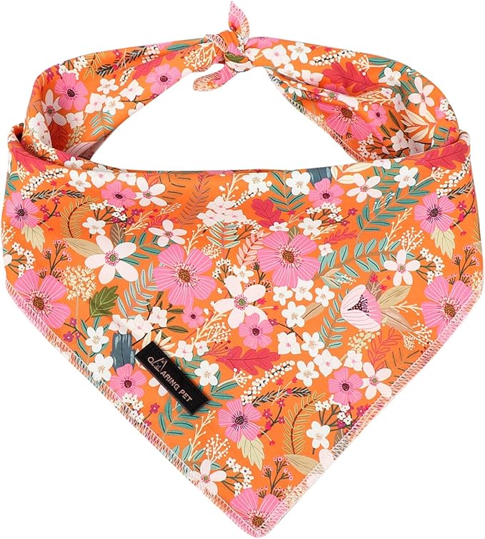 ARING PET Floral Dog Bandanas, Flower Leaf Triangle Scarf for Small Medium Large Boy Girl Dogs-Size L