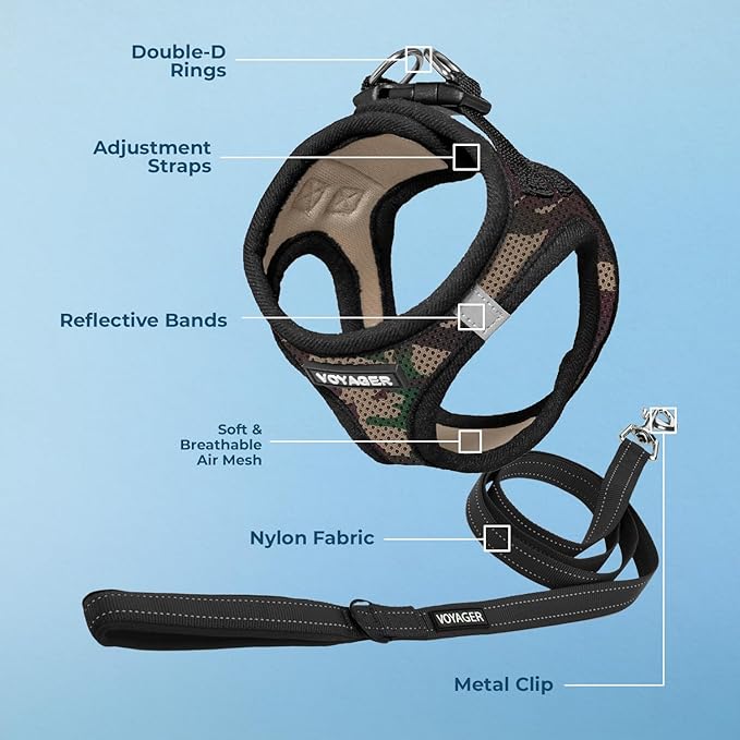 Best Pet Supplies Voyager Step-in Air All Weather Mesh Harness and Reflective Dog 5 ft Leash Combo with Neoprene Handle, for Small, Medium and Large Breed Puppies - Army/Black Trim, XXX-Small