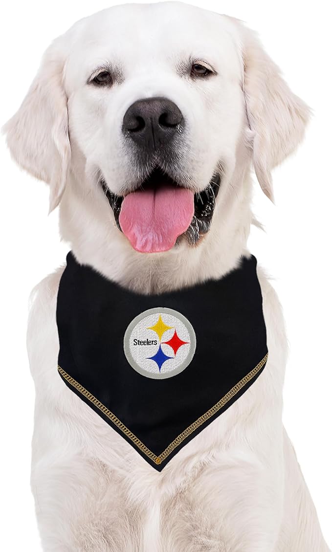 Pets First NFL Pittsburgh Steelers TIE Bandana, Small/Medium. Dog Bandana Scarf Bib for Pet Cat Dog. The Ultimate Game-Day, Party Bandana (PIT-3550-S-M)