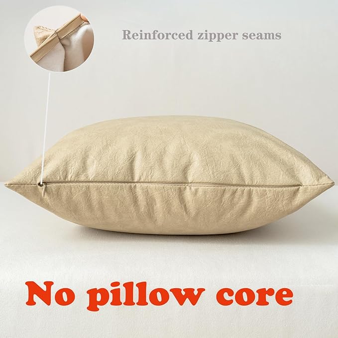 Pack of 4 Neutral Decorative Faux Leather Throw Pillow Covers 18x18 inch, Soft Modern Boho Luxury Waterproof Floor Cushion Cases, for Outdoor Lounge Sofa Couch Bed Home Decor