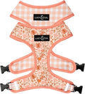 Lucy & Co. Cute Reversible Dog Harness Walking Halter - Best Designer Pet Harnesses for XS - XL Dogs - Padded Adjustable Vest for Easy Walking-X-Small-Peach Pink Floral Plaid