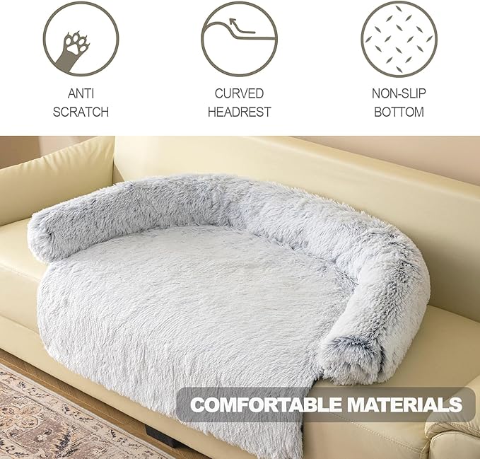 Tinaco Calming Dogs/Cats Bed Mats, Dog Pad Washable Removable Couch Cover, Plush Long Fur Mat for Pets, Waterproof Lining, Perfect for Small, Medium and Large Dogs and Cats (Gradient Gray, 53"x39")