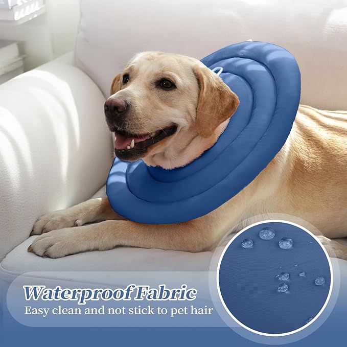 IDOMIK Dog Recovery Collar, Waterproof Soft Dog Cone After Surgery, Comfy Protective Elizabethan Collar Alternative for Dogs Cats, Adjustable Pet Neck Donut Cone Anti-Licking Biting Wounds,Navy,S