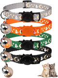 4PCS Cat Collar with Bells,Breakaway Cat Collars,Moons Stars Cute Kitty Adjustable Safe Kitten Collars Pendant Glow in The Dark,Cat Collars for Boy Cats 8.0-13.0 Inch(Black&Grey&Deep Green&Orange)