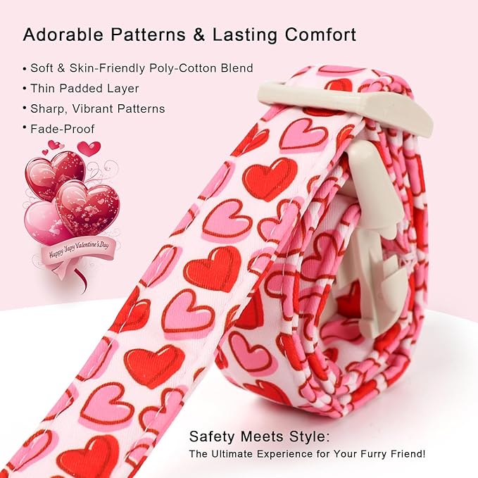 Valentines Dog Collar for Small Dogs - Pink Valentine Hearts Dog Collars, Girly Love Female Dogs Collars, Lightweight Adjustable Cute Puppy Collar with Quick-Release Buckle S