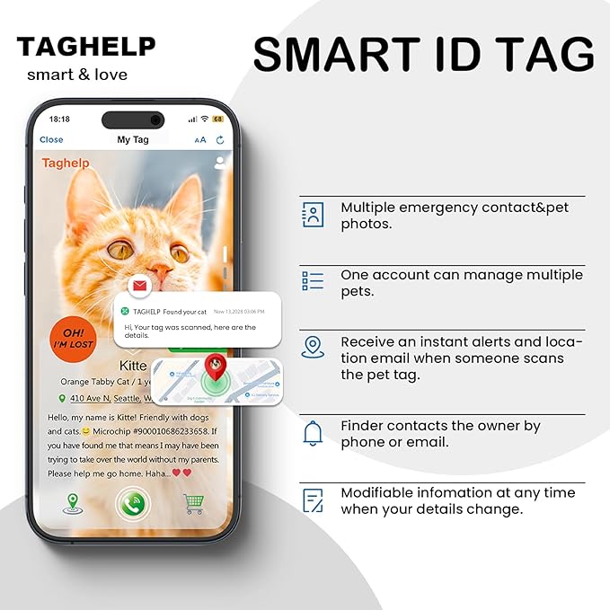 Smart QR Code Cat Collar 2-Pack: Your Cat's Digital Safety Profile, Breakaway Reflective Collar with Instant Email Alert When Scanned (Pink & Purple A)
