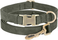 Genuine Leather Dog Collar - Adjustable Pet Collar with Quick Release Metal Buckle, Soft Skin Friendly Real Leather Collar for Small, Medium, Large Dogs (Dark Green Collar + Rope, S：Fit 8-16" Neck)
