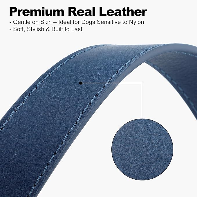 Plutus Pet Genuine Leather Dog Collar – Adjustable Pet Collar with Quick Release Metal Buckle, Soft Real Leather for Small Medium Large Dogs, Heavy Duty & Skin-Friendly (Royal Blue, S)