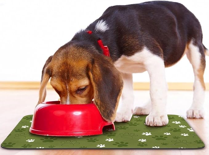 Dog Food Mat, Absorbent Water Bowl Mats Cat Pet Feeding Placemats Dark Green 24 * 32 inch