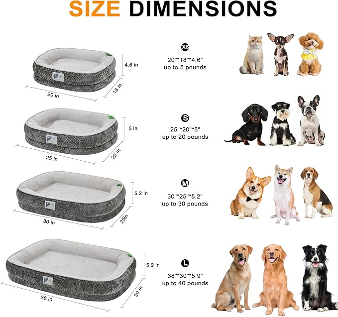 Orthopedic Cat Bed for Puppy & Kitten,Cat Sofa Bed with Egg Crate Foam Four Sided Dog Couch Beds with Removable Cover & Non-Slip Bottom Grey XS