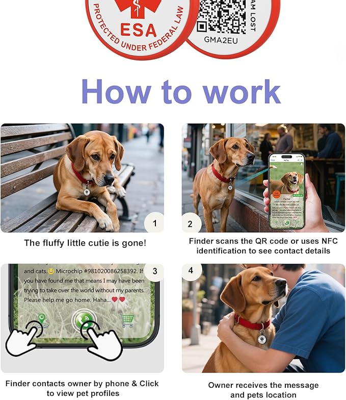 ESA Dog Tag, QR Code Dog Tag, Modifiable Free Pet Online Profile, Scannable QR Code, Scan QR Send Instant Location Alert Email, Silicone Lightweight ID Tag for Dog and Cat (Red, Small)