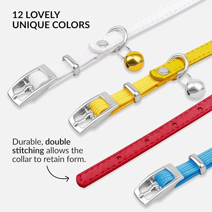 CollarDirect Leather Cat Collar with Bell - Kitten Collar, Small and Big Cat Collar for Boy Cats, Girl Cats with Safety Elastic Strap (Neck Fit 6"-7", Red)