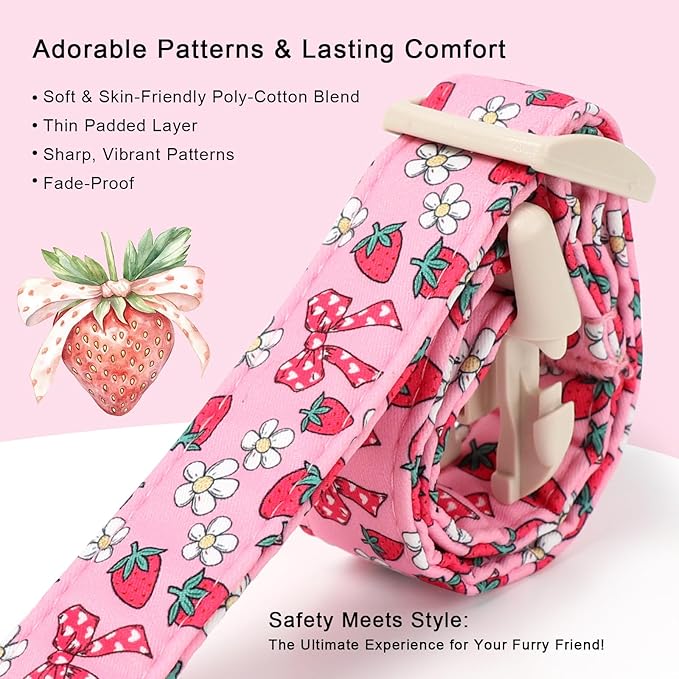Strawberry Bow Dog Collar for Giant Large Dogs - Cute Pink Spring/Summer Girl Dog Collars, Lightweight Adjustable Female Girly Dogs Collars with Quick Release Buckle XL