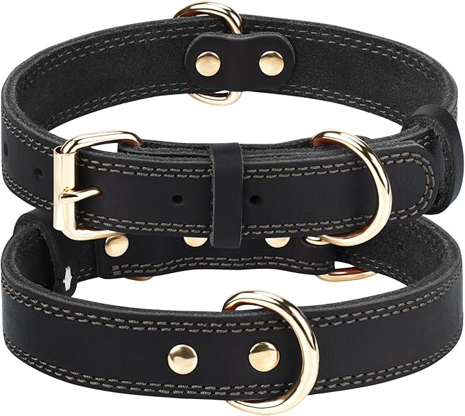 Joytale Leather Dog Collar for Small Dogs, Genuine Solid Sturdy Leather for Active Small Breeds, Adjustable Metal Pin Buckle, Durable and Secure Pet Collar for Daily Use, Black, XS