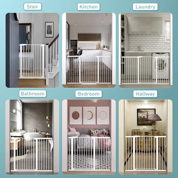 Fairy Baby 38" Extra Tall Baby Gate, 48.9"-54.3" Extra Wide Large Pet Gate, Metal Auto Close Child Gate Indoor, Pressure Mounted Dog Gate Safety Barrier Fence for Stairs Doorways No Climb, White