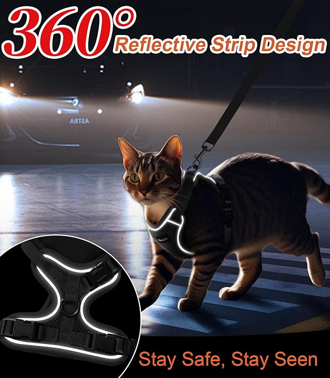 Cat Harness and Leash for Walking Escape Proof Soft Adjustable Cat Leash Breathable Comfortable Vest Easy to Wear Kitten Harness for Outdoor Travel Grey XS