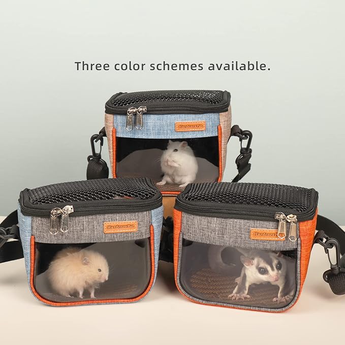 Sugar Glider Carrier Bag, Transparent Breathable Travel Bag for Hamster, Gecko,Baby Hedgehog, Transport Pouch with Breathable Mesh Top (Blue)