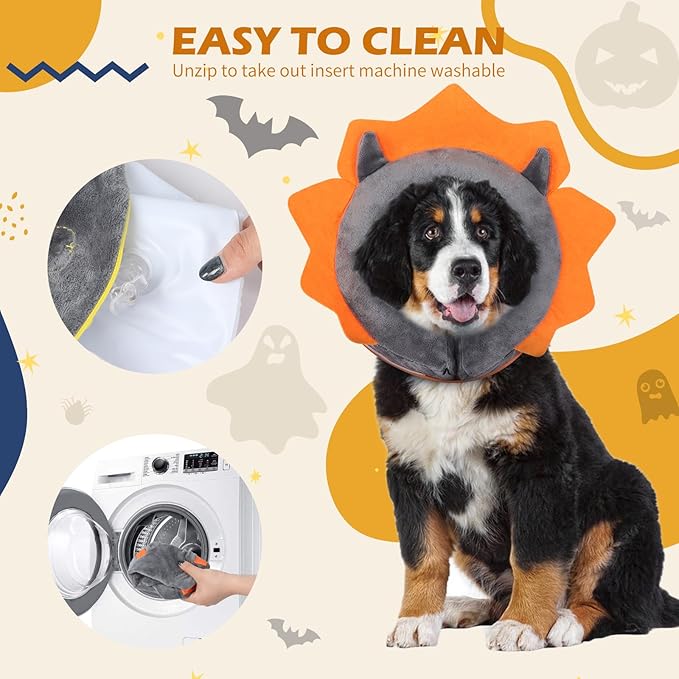 IEUUMLER Inflatable Recovery Dog Collar, Protective Donut Cone, Adjustable Soft Collar for Dog and Cat After Surgery Prevent from Biting & Scratching EU002 - Grey Demon XL
