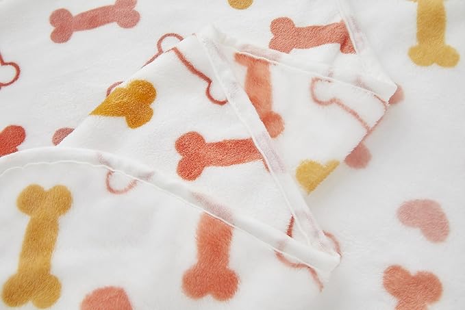 Allisandro Luxurious Dog Blanket, 350 GSM Super Fuzzy Microplush Fleece Pet Blankets for Small Medium Large Dogs and Cats, White Bone, 80 × 64 Inches