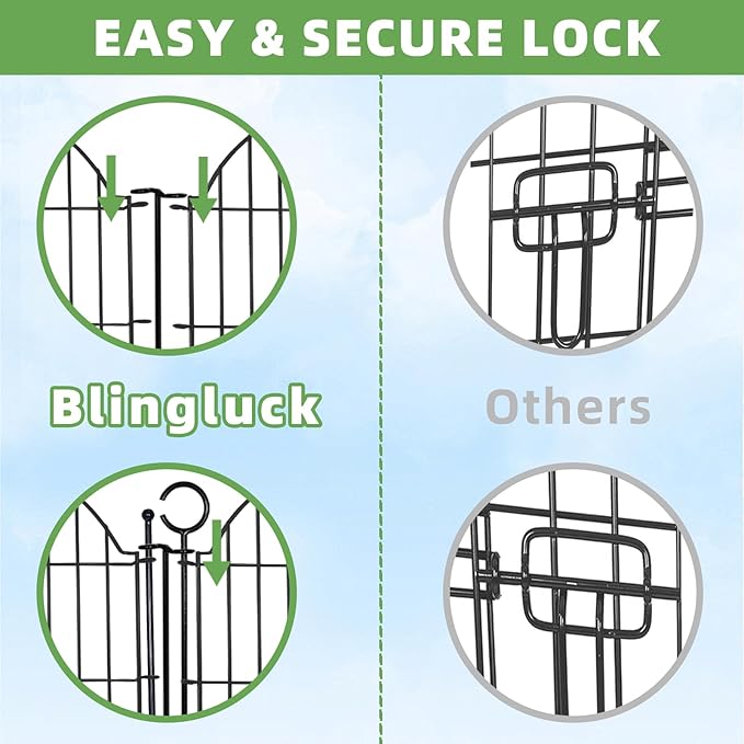 Decorative Metal Garden Fence with Gate Lock 5 Panels, 32in (H) x 11.8ft (L) No Dig Dog Fence Outdoor for Yard, Temporary Rustproof Metal Wire Rabbit Dog Garden Border Fencing for Patio