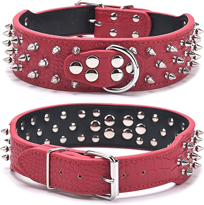 Serijoars Spiked Studded Dog Collar, PU Leather Dog Collar, Adjustable Pet Collars for Medium or Large Breed Pet (L, Camouflage1)