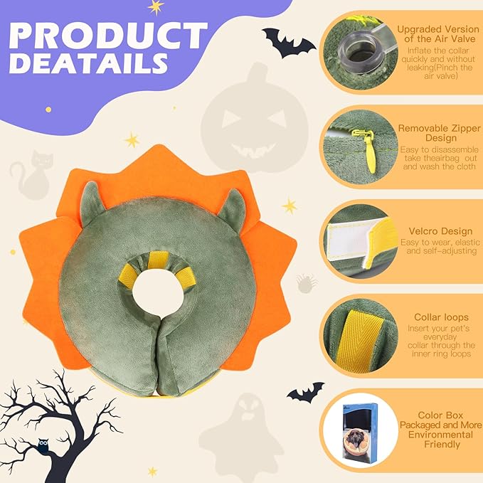 IEUUMLER Inflatable Recovery Dog Collar, Protective Donut Cone, Adjustable Soft Collar for Dog and Cat After Surgery Prevent from Biting & Scratching EU002 - Green Demon M+