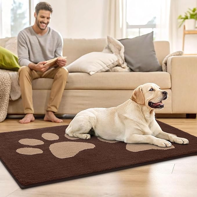 Buganda Dog Door Mat for Muddy Paws, Absorbent Dirt Trapper Washable Indoor Doormats, Non Slip Low-Profile Mud Mat for Dogs, Front Entrance Doormat for Inside Floor (40x32 Inches, Brown)