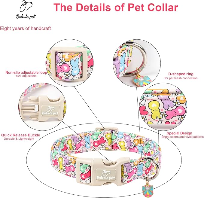 Easter Dog Collar for Puppy Small Dogs - Colorful Bunny Print Easter Collar for Male Female Dogs, Lightweight Adjustable Spring Holiaday Dog Collars with Quick Release Buckle XS