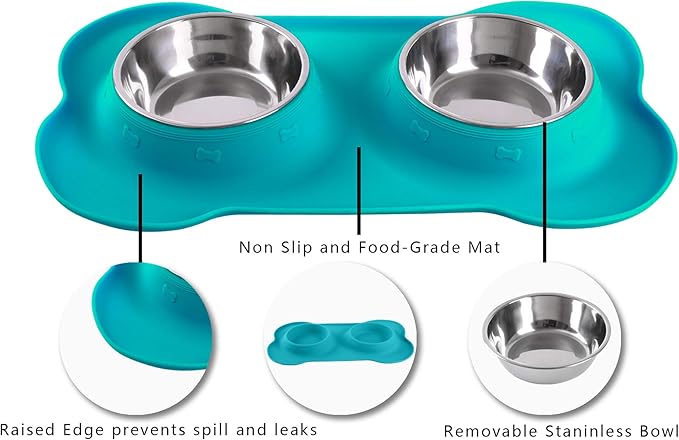 Hubulk Pet Dog Bowls 2 Stainless Steel Dog Bowl with No Spill Non-Skid Silicone Mat + Pet Food Scoop Water and Food Feeder Bowls for Feeding Small Medium Large Dogs Cats Puppies (Extra Large, Green)