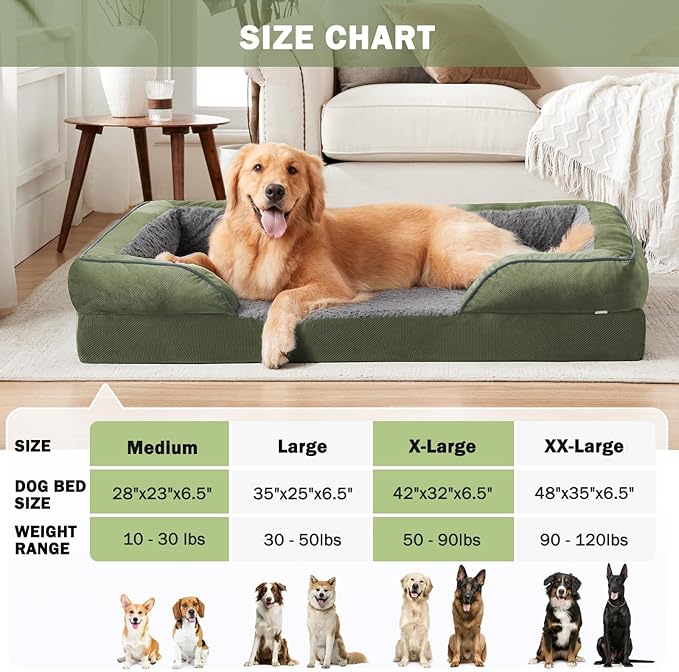 INVENHO Orthopedic Medium Dog Dogs, Egg-Crate Foam Dog Couch with Washable Removable Cover, Waterproof Lining and Nonskid Bottom