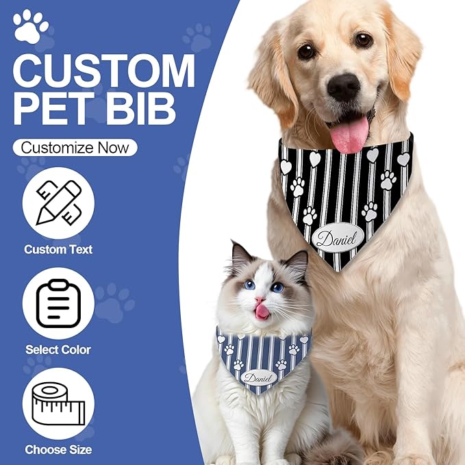 Personalized Dog Bandana Custom Name & Design, Premium Custom Dog Bandana for Small Medium Large Dogs, Soft Fabric Pet Scarf Personalized Pet Accessories Gift (Premium Elegant, Small)