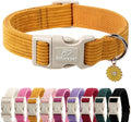 Cute Corduroy Dog Collar - Mustard Yellow Adjustable Dog Collars for Large Dogs 50-80lbs, Fade-Proof with Secure Snap & Little Charm, Christmas Birthday Gift, L