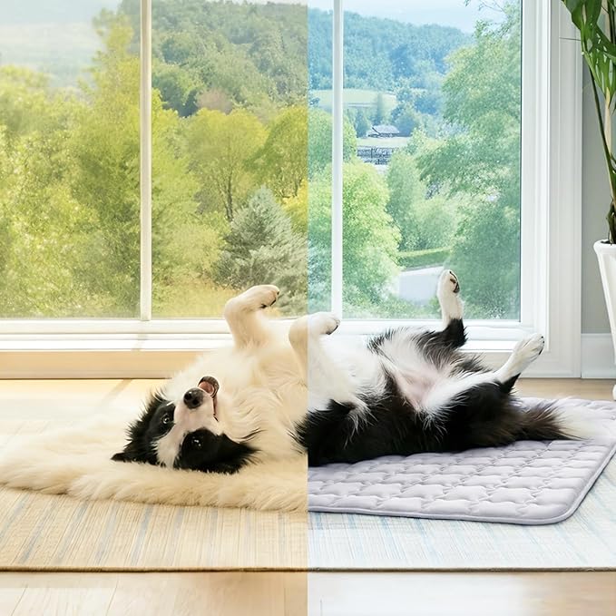 Luciphia Premium Dog Cooling Mat Non-Slip Q-MAX>0.5 Self-Cooling Pad for Large Pet Indoor Portable Kennel Puppy Bed for Couch Summer Crate Pad for Dog Washable Light Grey 40x60 inches