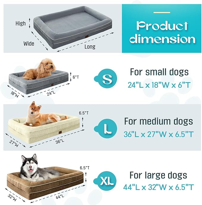 Waterproof Memory Foam Dog Beds for Extra Large Dogs Non-Slip Orthopedic Dog Beds Washable Couch Pet Bed with Removable Cover (Black, Large)