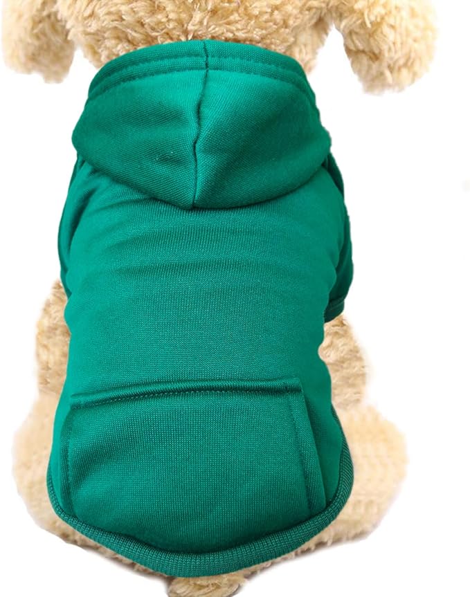 Jecikelon Winter Dog Hoodie Sweatshirts with Pockets Warm Dog Clothes for Small Dogs Chihuahua Coat Clothing Puppy Cat Custume (Green, XX-Small)