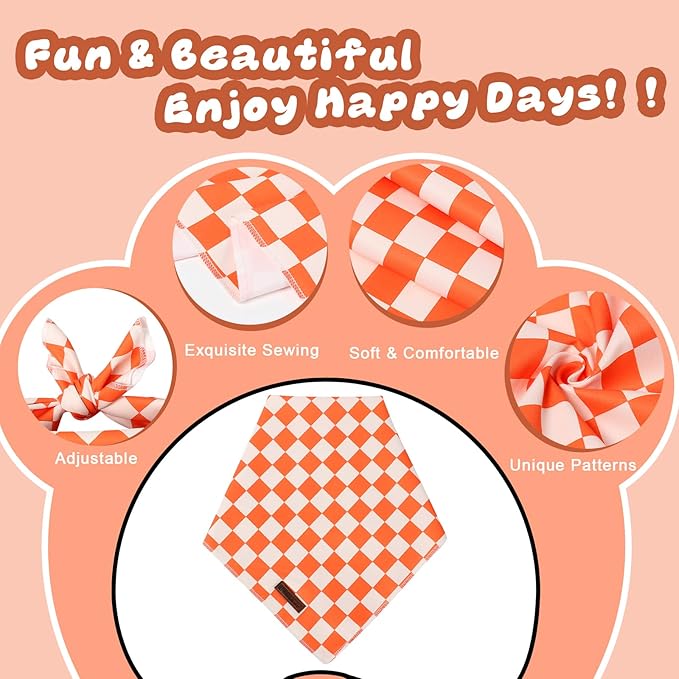 Fall Dog Bandana – Orange Gingham Plaid Triangle Scarf for Small Medium Large Dogs, Soft Cotton Pet Bib for Autumn Thanksgiving, Adjustable Dog Kerchief for Daily Wear