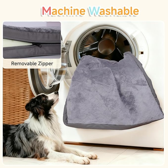 Waterproof Dog Bed for Crate - Outdoor Crate Pad for Small Medium Dogs, Orthopedic Egg Crate Foam, Anti-Slip, Reversible & Washable Cover, 29" x 18", Gray
